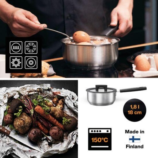 FISKARS Cratita cu capac, din otel inoxidabil, fara acoperire antiaderenta, Fiskars Hard Face, 1.8 l, 18 cm - 1052239 - Img 3