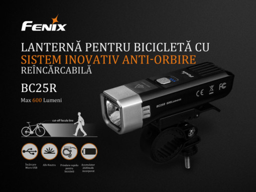 Lanterna bicicleta de ghidon Fenix BC25R Reincarcabila 600 Lumeni 106 Metri 2