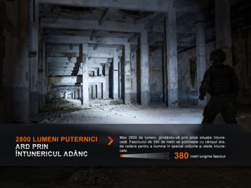 Lanternă tactică reîncărcabilă 2800 Lumeni 380 metri negru Fenix PD36R PRO -ADV-476-001 - Img 6