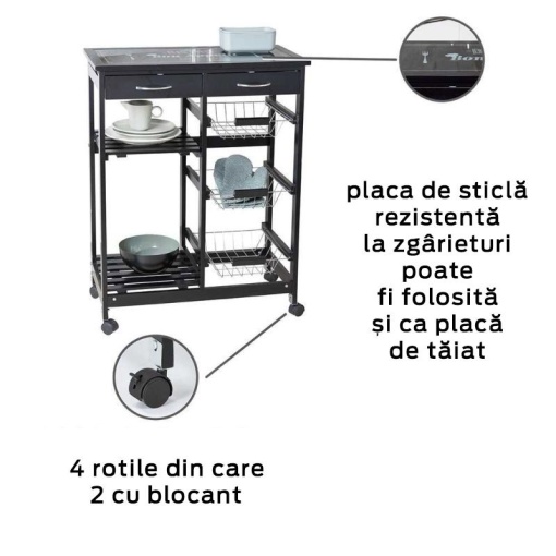Mini bar, polite si sertare, negru, MDF, 67 x 86,5 x 35 cm Wenko Bon Appetit - 54128100 - Img 4