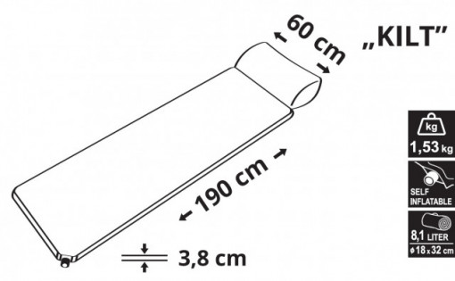 Saltea autogonflabila cu perna 190x60x3,8 cm Kilt Cattara - TT13329 - Img 4