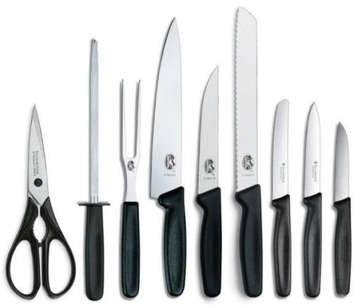 Set Victorinox pentru Bucatarie, 9 piese, suport lemn - 5.1193.9 ustensile