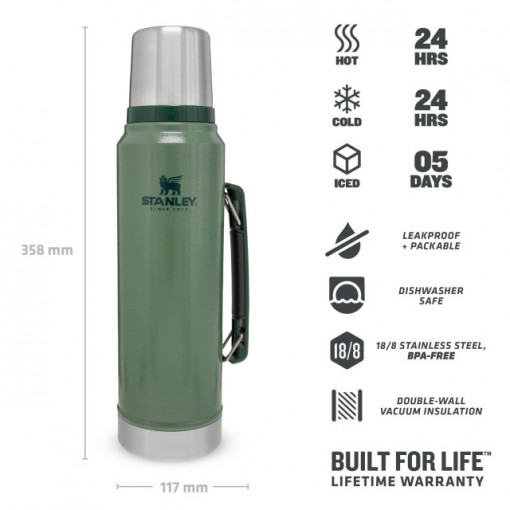 Termos Stanley The Legendary Classic Bottle Hammertone Green 1L - 10-08266-001 3