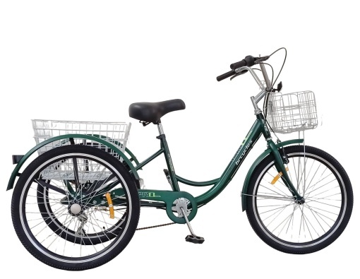 Tricicletă 24" pentru adulți BR CYCLES Pro2008-VB, cadru oțel 16", 7 viteze, frâne V-Brake/tambur, verde kaki