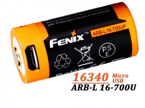 Acumulator Fenix 16340 Cu micro USB - 700mAh - RB-L 16-700U
