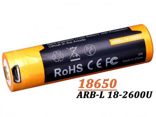 Acumulator Fenix 18650 - 2600mAh Cu Micro USB - ARB-L 18-2600U