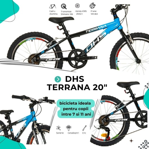 Bicicleta Copii Dhs Terrana 2023 - 20 Inch, Negru/Albastru - Img 4