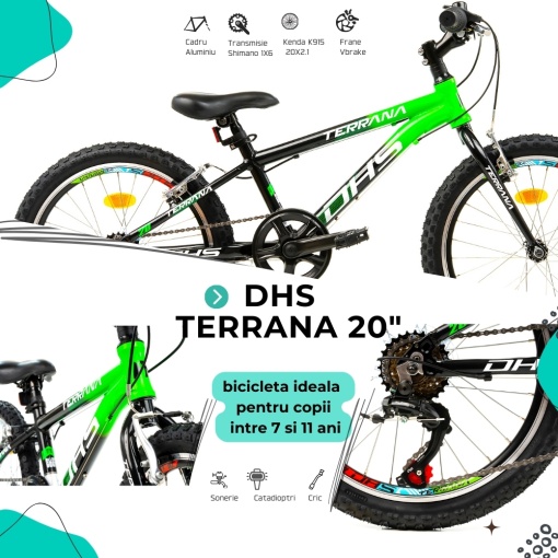 Bicicleta Copii Dhs Terrana 2023 - 20 Inch, Negru/Verde - Img 4