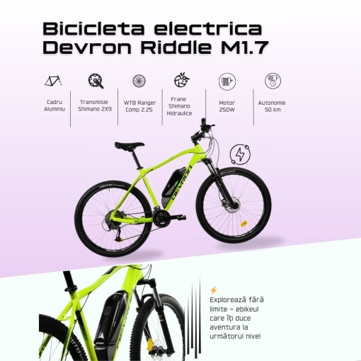 Bicicleta Electrica Devron Riddle M1.7 - 27.5 Inch, 490 mm, Neon - Img 3