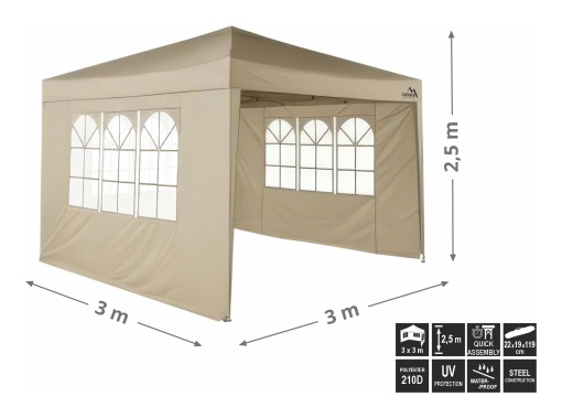 Pavilion de gradina cu pereti Cattara Palace, 3x3m, rezistent la apa si la UV, inaltime 2.5m, schelet otel - TT13348 - Img 5