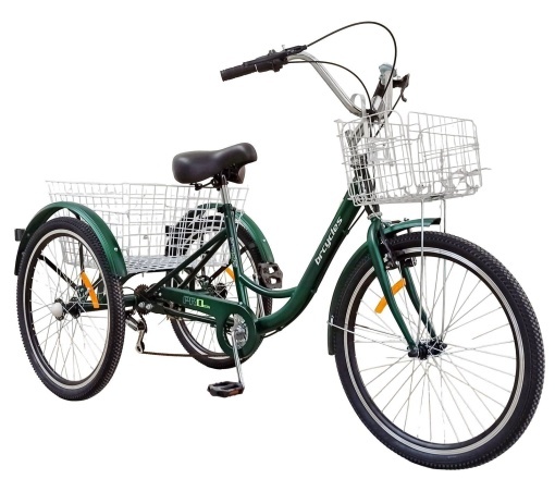 Tricicletă 24" pentru adulți BR CYCLES Pro2008-VB, cadru oțel 16", 7 viteze, frâne V-Brake/tambur, verde kaki - Img 2