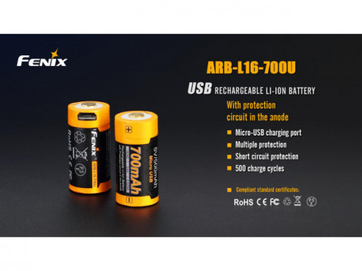 Acumulator Fenix 16340 Cu micro USB - 700mAh - RB-L 16-700U 2