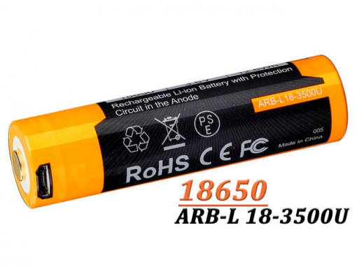 Acumulator Fenix 18650 - 3500mAh cu Micro USB - ARB-L 18-3500U