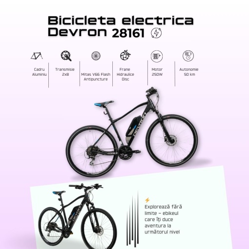Bicicleta Electrica Devron 28161 - 28 Inch, 490mm, Negru - Img 3
