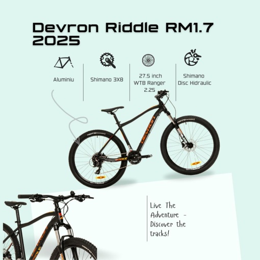 Bicicleta Mtb Devron Riddle RM1.7 2025 - 27.5 Inch, S, Negru - Img 4