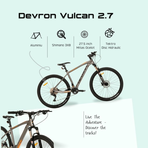 Bicicleta Mtb Devron Vulcan 2.7 - 27.5 Inch, M, Gri - Img 4
