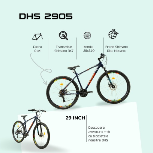Bicicleta Mtb Dhs 2905 - 29 inch, M, Indigo-Rosu - Img 4