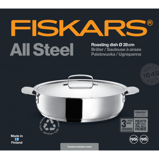 FISKARS Cratita cu capac, din otel inoxidabil, antiaderenta, Fiskars All Steel, Ø 28 cm - 1064749 - Img 2