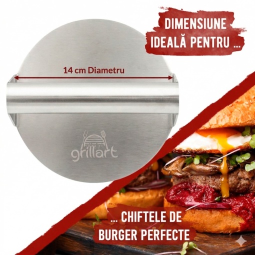 Presa pentru burger premium din otel inoxidabil si 30 hartii de burger Grillart - GA-1033 - Img 5