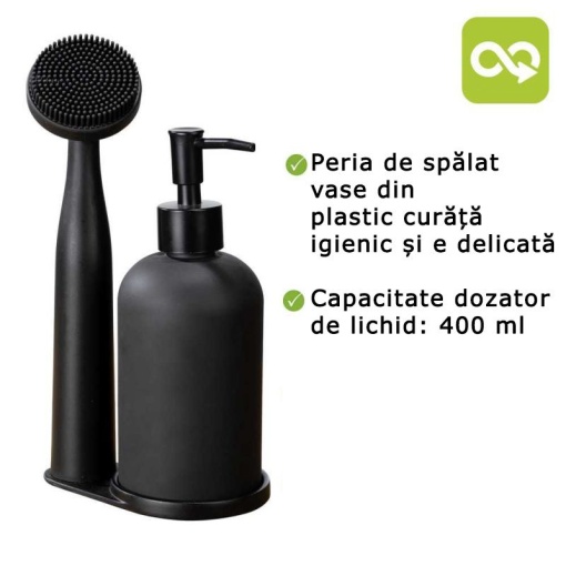 Set dispenser sapun lichid si perie pentru bucatarie Wenko Black Outdoor Kitchen Piedo - 55077100 - Img 4