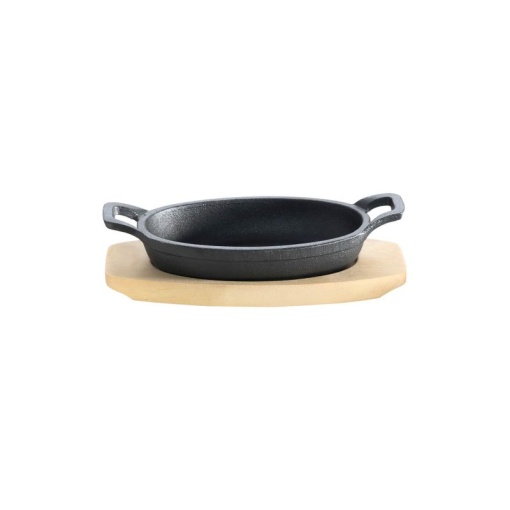 Tava ovala din fonta cu suport de lemn pentru servire 21 x 15,5 cm 0,75 litri ALL GRILL - 9705 - Img 3