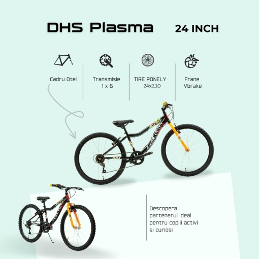 Bicicleta Copii DHS Plasma - 24 Inch, Negru - Img 4