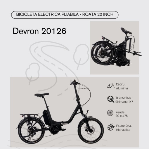 Bicicleta Electrica Pliabila Devron 20126 - 20 Inch, M, Negru - Img 4