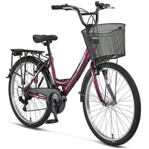 Bicicleta oras 24" UMIT Safiro, cadru otel 17", frane V-Brake, 21 viteze, bordo/roz - Img 2