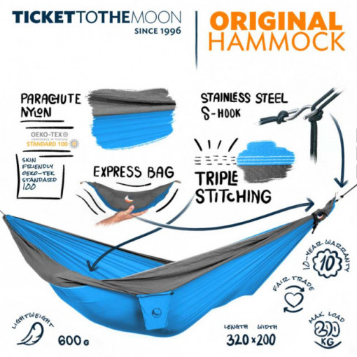 Hamac Ticket to the Moon Original Starter - Aqua Dark Grey - 320 × 200 cm - TMO1503 3