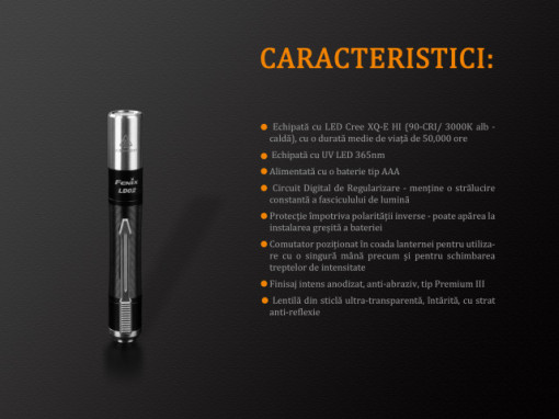Lanterna Fenix LD02 V2.0 70 Lumeni 48 Metri caracteristici