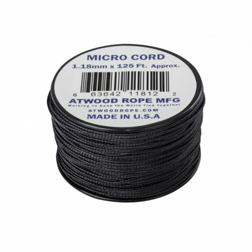 Paracord Micro Cord Atwood Rope MFG Black 38m - CD-MC1-NL-01