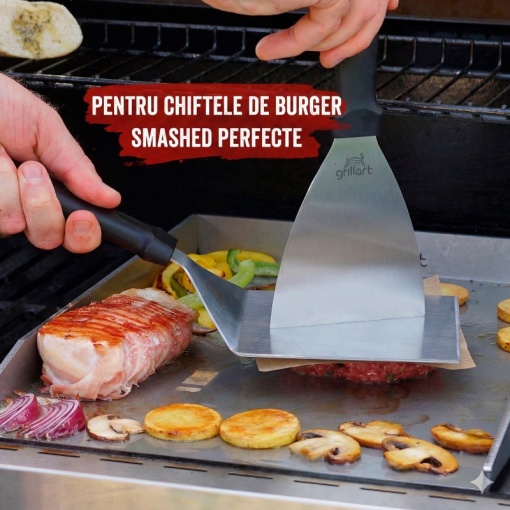 Set 2 spatule premium din inox pentru burgeri, include 30 foi hartie, pentru gratar tip plancha si teppanyaki, Grillart - GA-1031 - Img 3