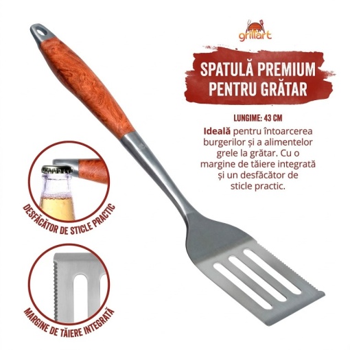 Set 3 ustensile premium din otel inoxidabil cu maner de lemn Grillart - GA-1023 - Img 4
