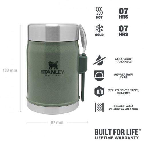 Termos mancare cu tacam Stanley The Legendary Food Jar + Spork Hammertone Green 0.4 l - 10-09382-004 3