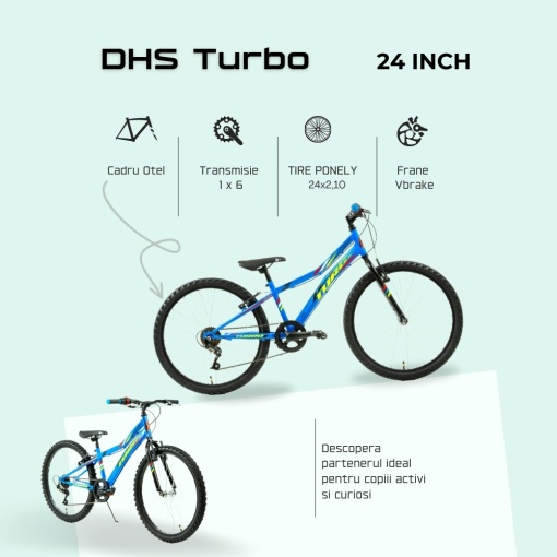Bicicleta Copii DHS Turbo - 24 Inch, Albastru - Img 4