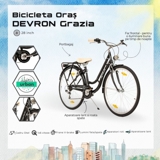 Bicicleta Oras Devron Grazia 6s Retro - 28 Inch, L, Negru - Img 4