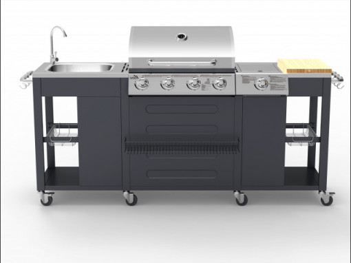 Bucatarie de exterior cu gratar pe gaz VICENZA, 4 arzatoare si arzator lateral, 2m x 0,6m - TT13060