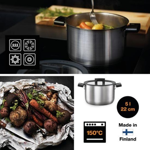 FISKARS Oala cu capac, din otel inoxidabil, fara acoperire antiaderenta, Fiskars Hard Face, 5 l, 22 cm - 1052241 - Img 4