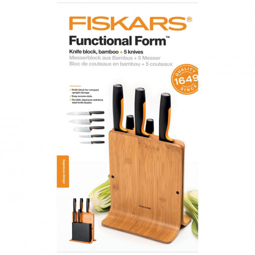 FISKARS Set suport din bambus + 5 cutite Fiskars Functional Form - 1057552 - Img 2