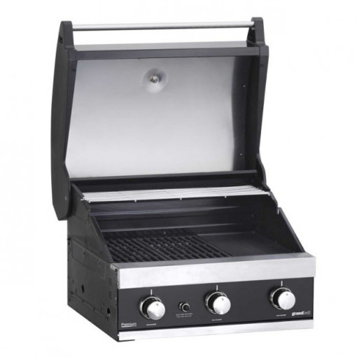 Gratar pe gaz cu 3 arzatoare din inox, incastrabil, gratare din fonta, Grand Hall Premium GT3 -  K03000196A capac deschis