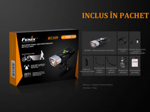 Lanterna bicicleta de ghidon Fenix BC35R Reincarcabila 1800 Lumeni 146 Metri 7