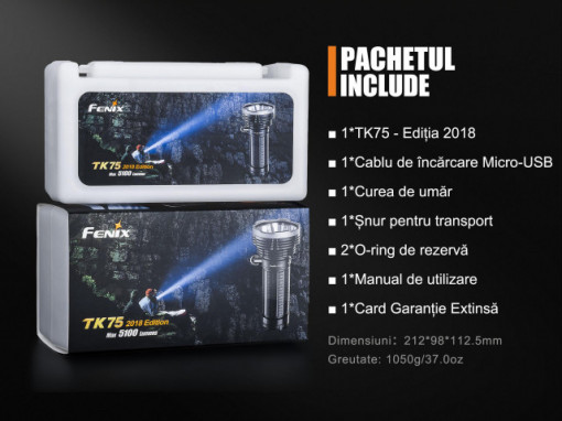 Lanterna Fenix TK75 Rencarcabila 5100 lumeni 850 metri pachet
