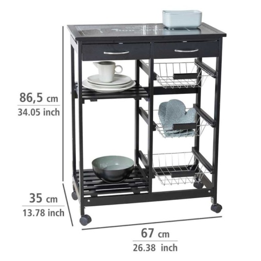 Mini bar, polite si sertare, negru, MDF, 67 x 86,5 x 35 cm Wenko Bon Appetit - 54128100 - Img 2