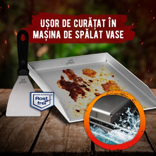 Plita tip plancha cu spatula din inox de 4 mm, dimensiune universala 30x40x3,6 cm, compatibila inductie Grillart - GA-1031-2 - Img 7