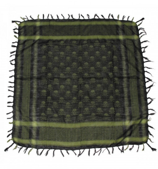 Shemagh negru olive cu pattern cranii, 100 x 100 cm, 100% bumbac MFH - OUTMA.16513B - Img 2