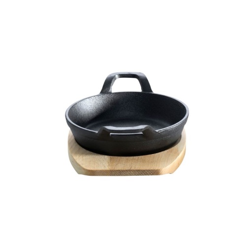 Tava rotunda din fonta cu suport de lemn pentru servire 15 cm 0,5 litri ALL GRILL - 9703 - Img 5