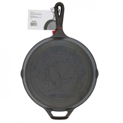 Tigaie adanca rotunda din fonta cu maner si logo Buffalo Nickel Lodge 26 cm L-8SK3BN 2