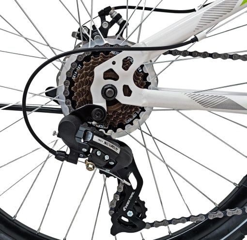 Bicicleta BR STORM 24", 21 viteze, frane pe disc, cadru otel 14", manete secventiale, alb/verde - Img 8