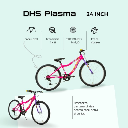 Bicicleta Copii DHS Plasma - 24 Inch, Roz - Img 4