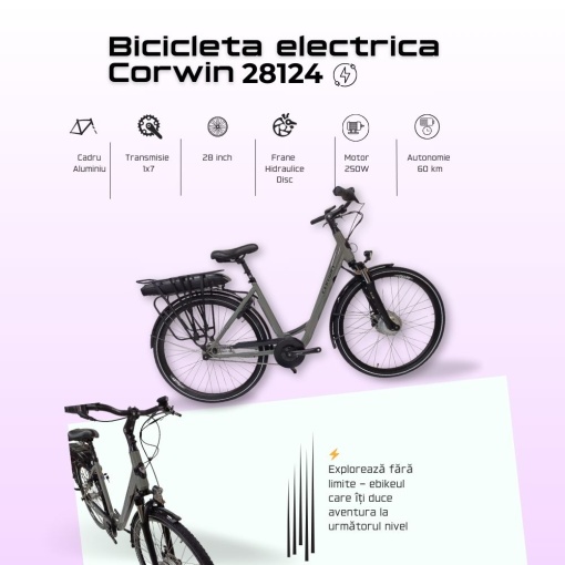 Bicicleta Electrica Corwin 28124 - 28 Inch, L, Gri - Img 3